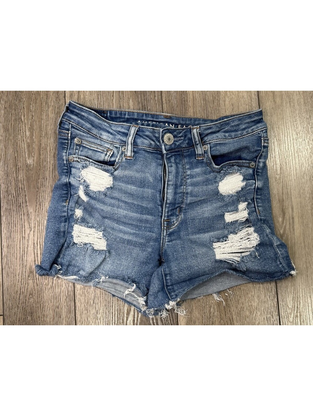 American Eagle Next Level Stretch Hi Rise Shortie Distressed Cuffed Size 6 Denim